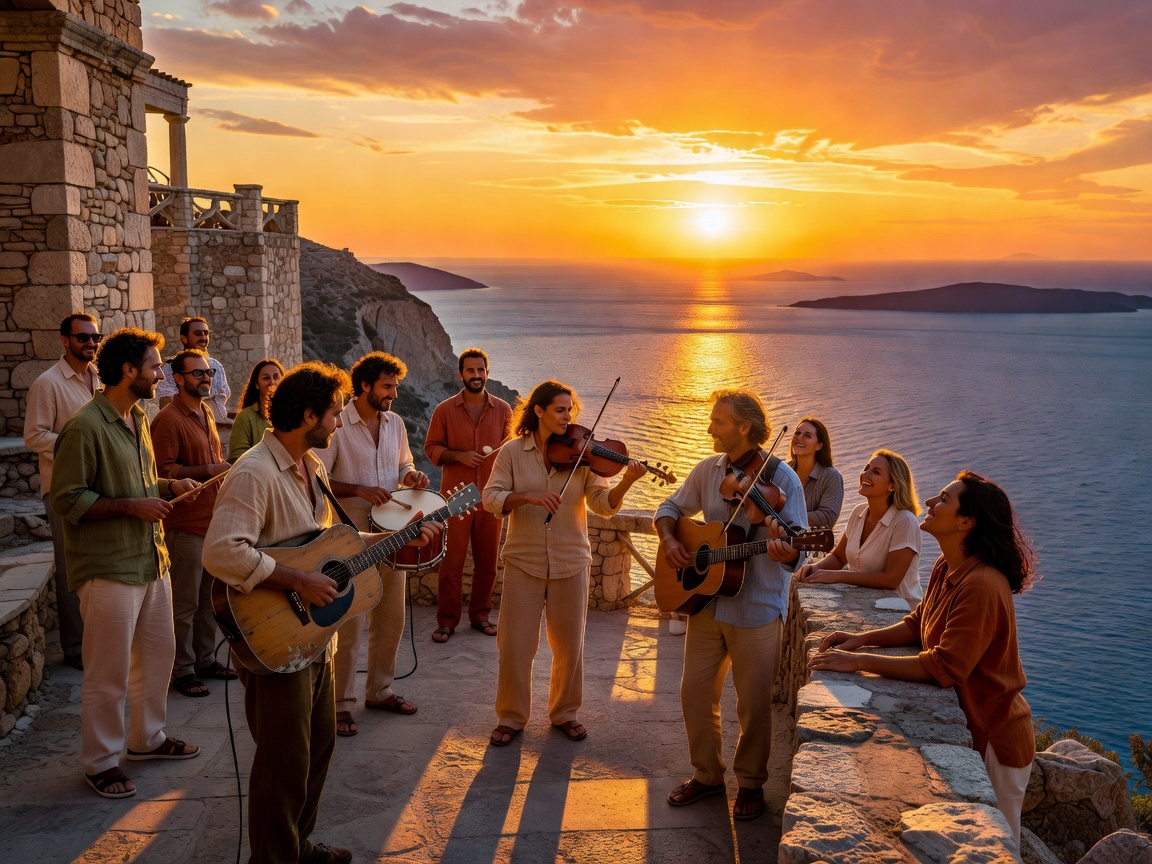 Aegean sunset live music concert in Santorini Greece