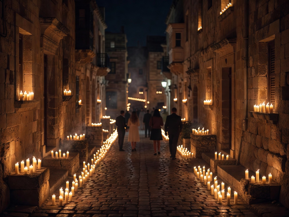 Illuminated medieval streets during Birgufest Malta